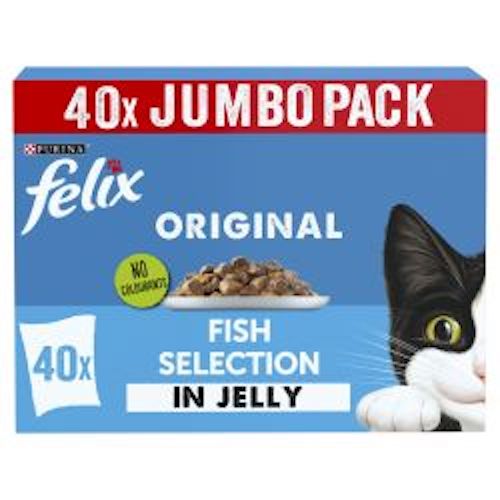 (image for) Felix Original with White Fish, Plaice, Cod, Salmon in Jelly Wet Cat Food 40PK, 85g