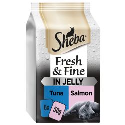 (image for) Sheba Fresh & Fine Wet Cat Food Pouches Tuna & Salmon in Jelly 6pk, 50g